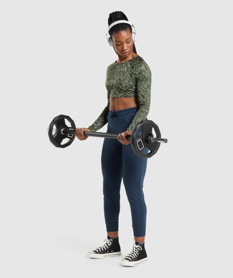 Women's Gymshark Training Long Sleeve Cropped Tops Green | CA 71AD30